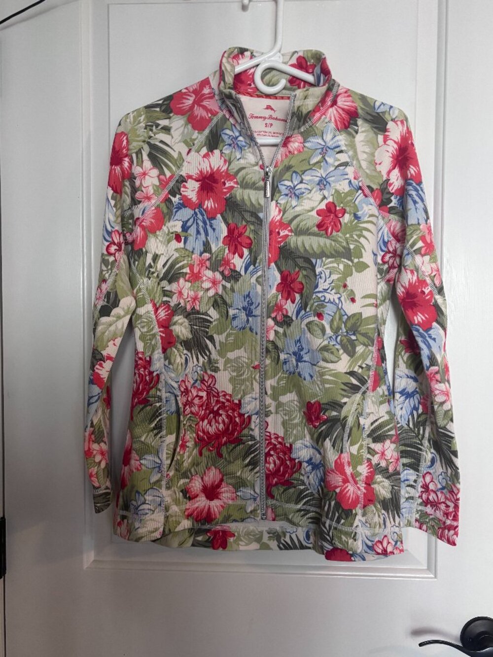 NWT Tommy Bahama Women's Size Small White Sand Hibiscus Aruba Full Zip Jacket